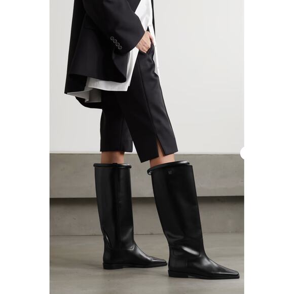 AUTHENTIC Toteme 9.5 Leather Riding Boot Square Toe Pull On Shiny Black EU40 UK7 - Picture 13 of 13